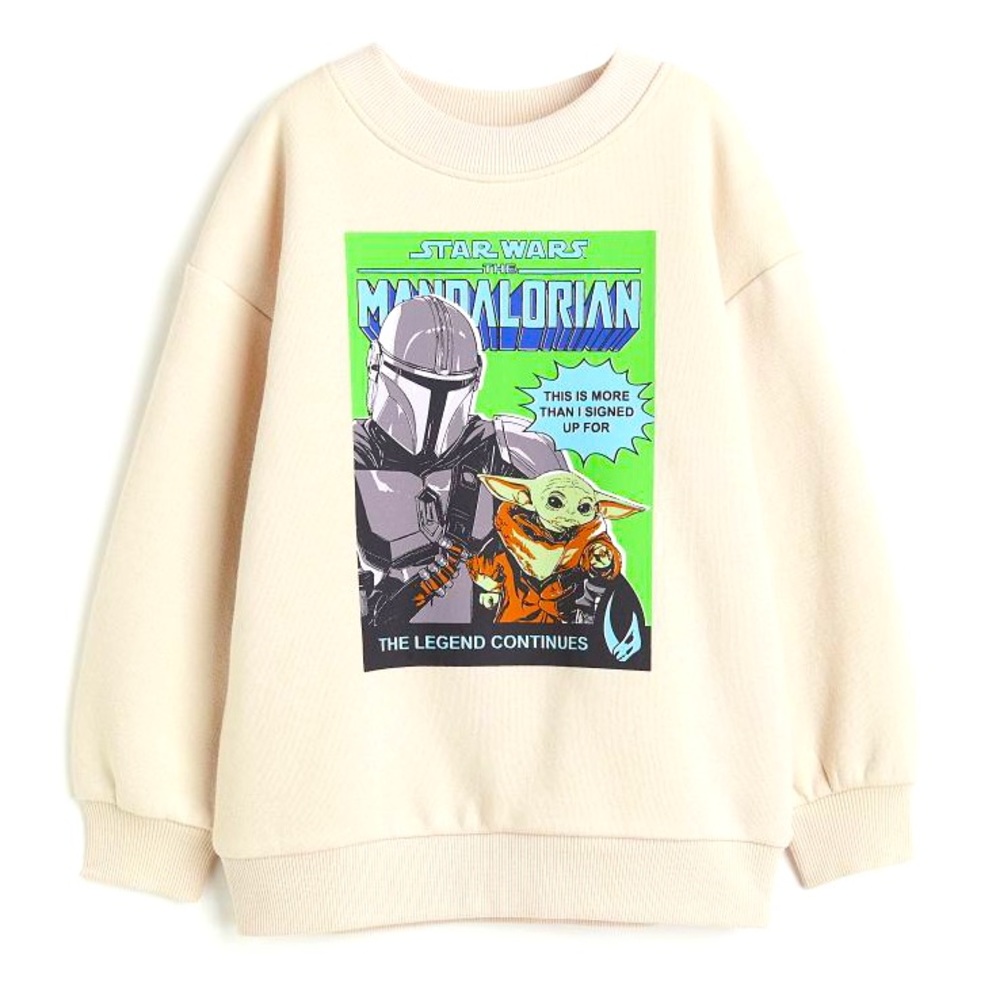H&M Boys Star Wars Mandalorian Yoda Colorful Fun Beige Sweatshirt 6-7
